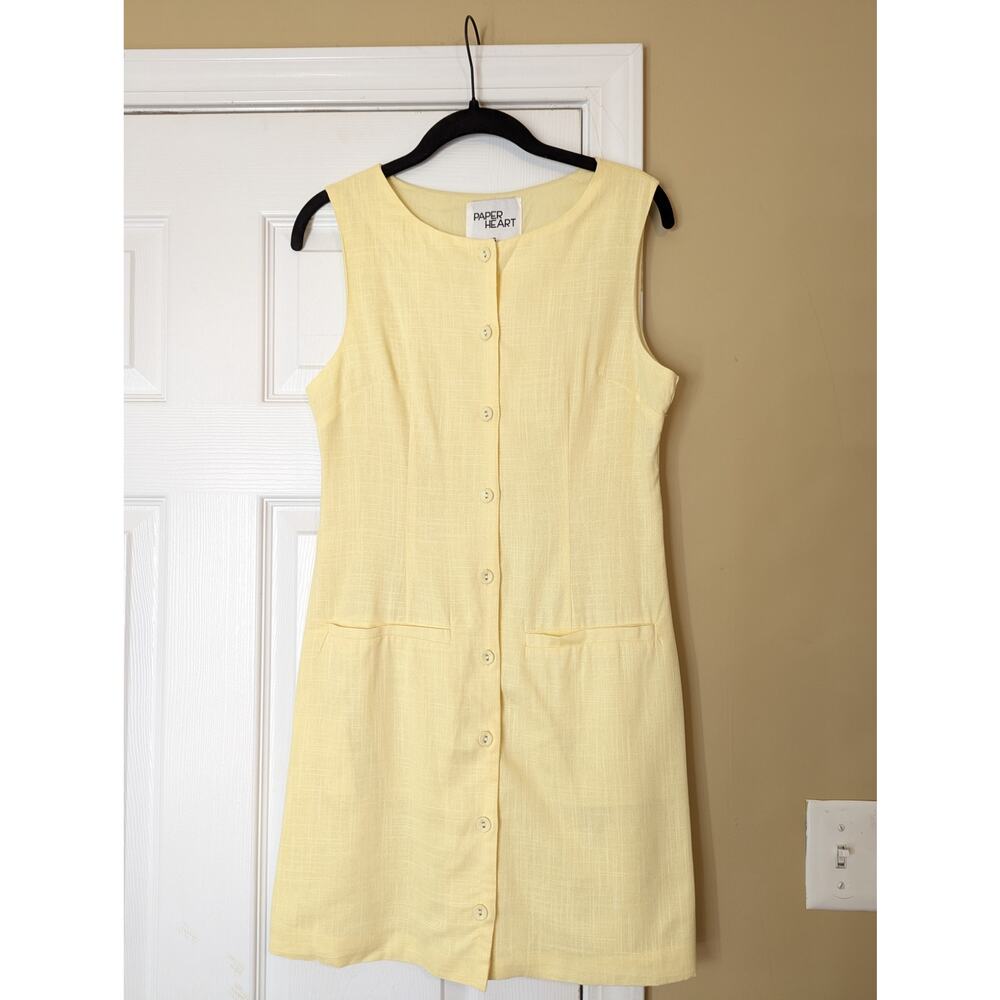 Sleeveless Button-Front Mini Dress in Lemon Yellow - Picture 2 of 8